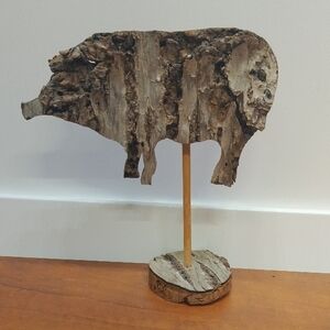 Rustic Handmade Wooden Pig Sculpture
